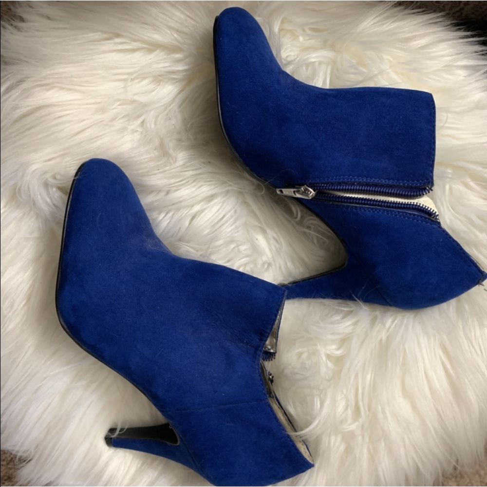FASHION NOVA blue heeled booties